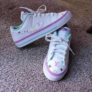 Nike White LV Colored Monogram Sneakers Size 6Y Youth